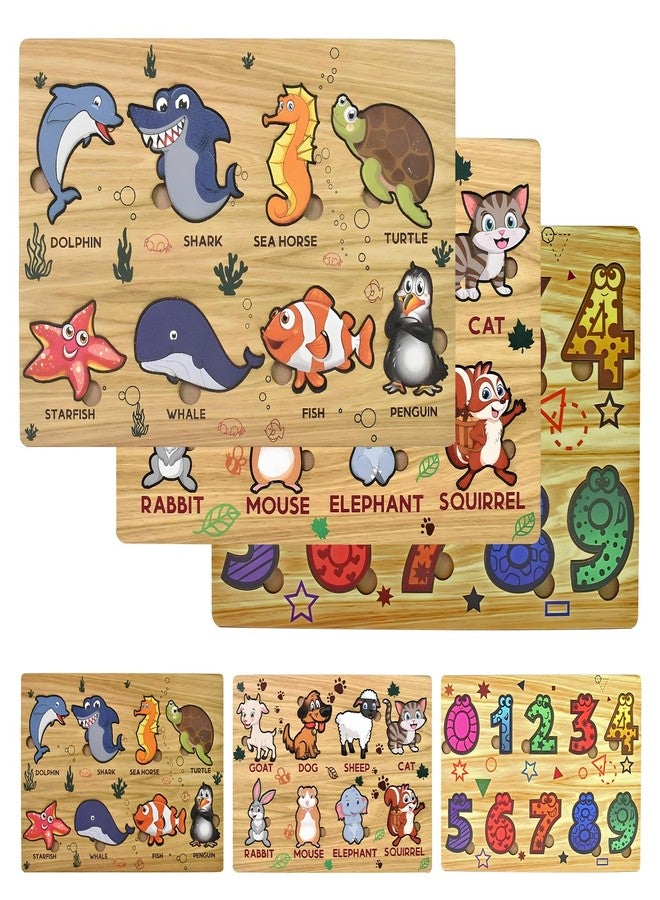 Vastate Wooden Puzzle Board for Kids - Educational Vegetable, Animal, Number & Shape Puzzles - Fun & Interactive Learning Toy for Toddlers 1-5 Years - Develops Skills & Abilities (Pack of 3) - Image 2